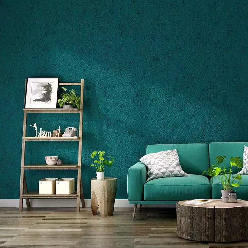 Modern-Style-Simple-Plain-Blue-Green-Wallpaper-peacock-blue-wall-covering