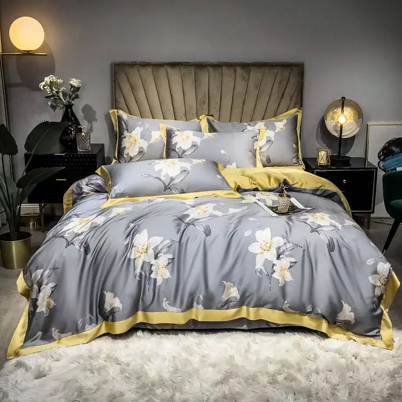 Peacock Bold Floral Bedding Set Soft Egyptian Cotton Duvet Cover Set Multiple Options