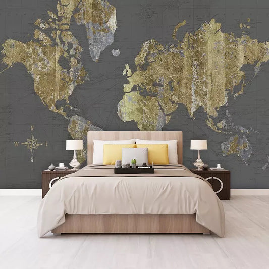 Custom Wallpaper Mural Golden Graffiti World Map Pattern (㎡)