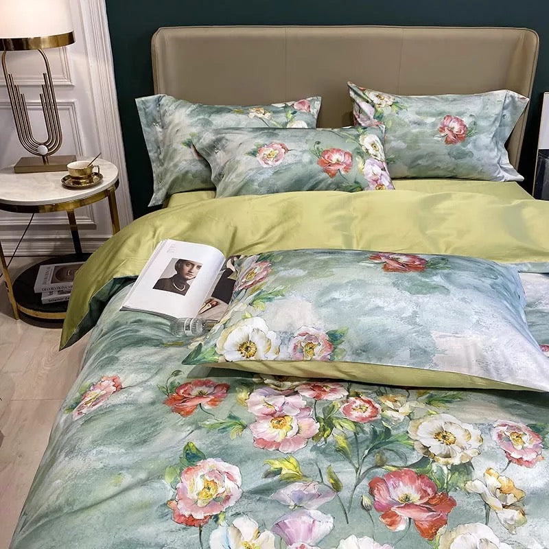 Peacock Bold Floral Bedding Set Soft Egyptian Cotton Duvet Cover Set Multiple Options