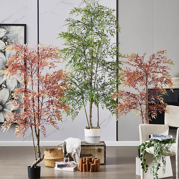 140CM Potted Artificial Plants Tree with Red Leaves for Home Decor