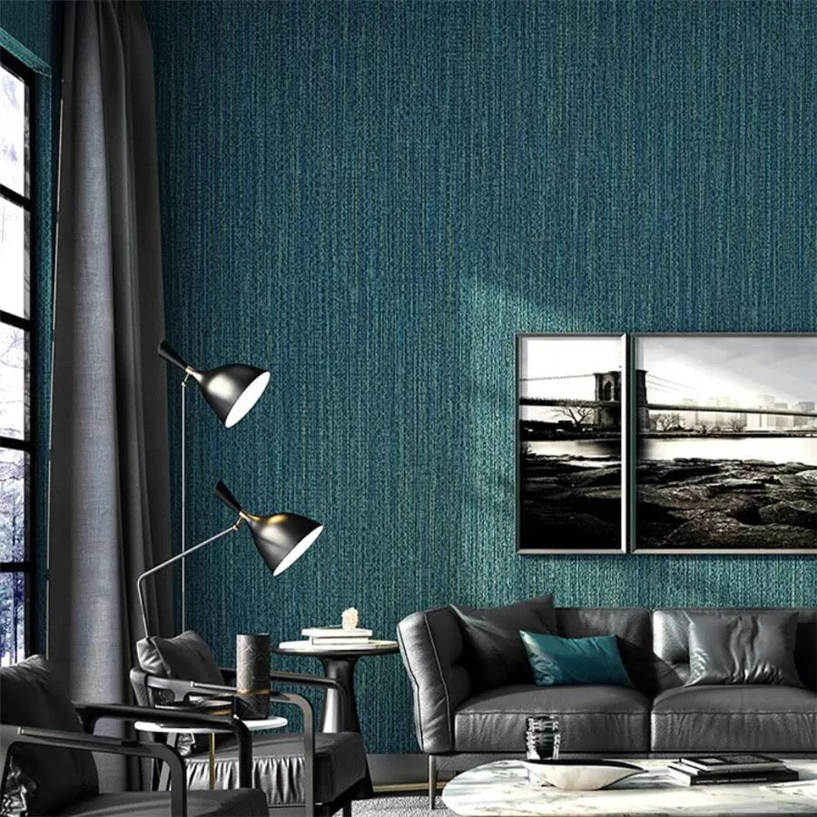 Modern-Style-Simple-Plain-Blue-Green-Wallpaper-peacock-blue-wall-covering