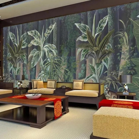Chinese-style-hand-painted-pen-and-flower-nostalgic-pastoral-decoration-mural-wall-wallpaper-papier-peint-tropical-rainforest