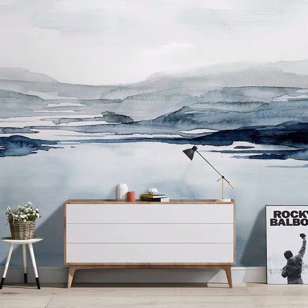 Custom Wallpaper Mural Abstract Golden Ink Landscape