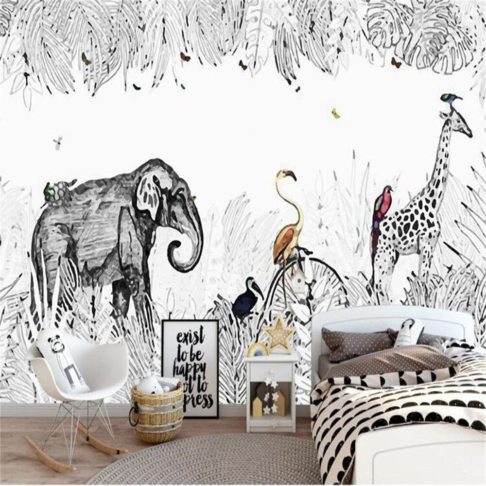 Custom Wallpaper Mural Black and White Jungle