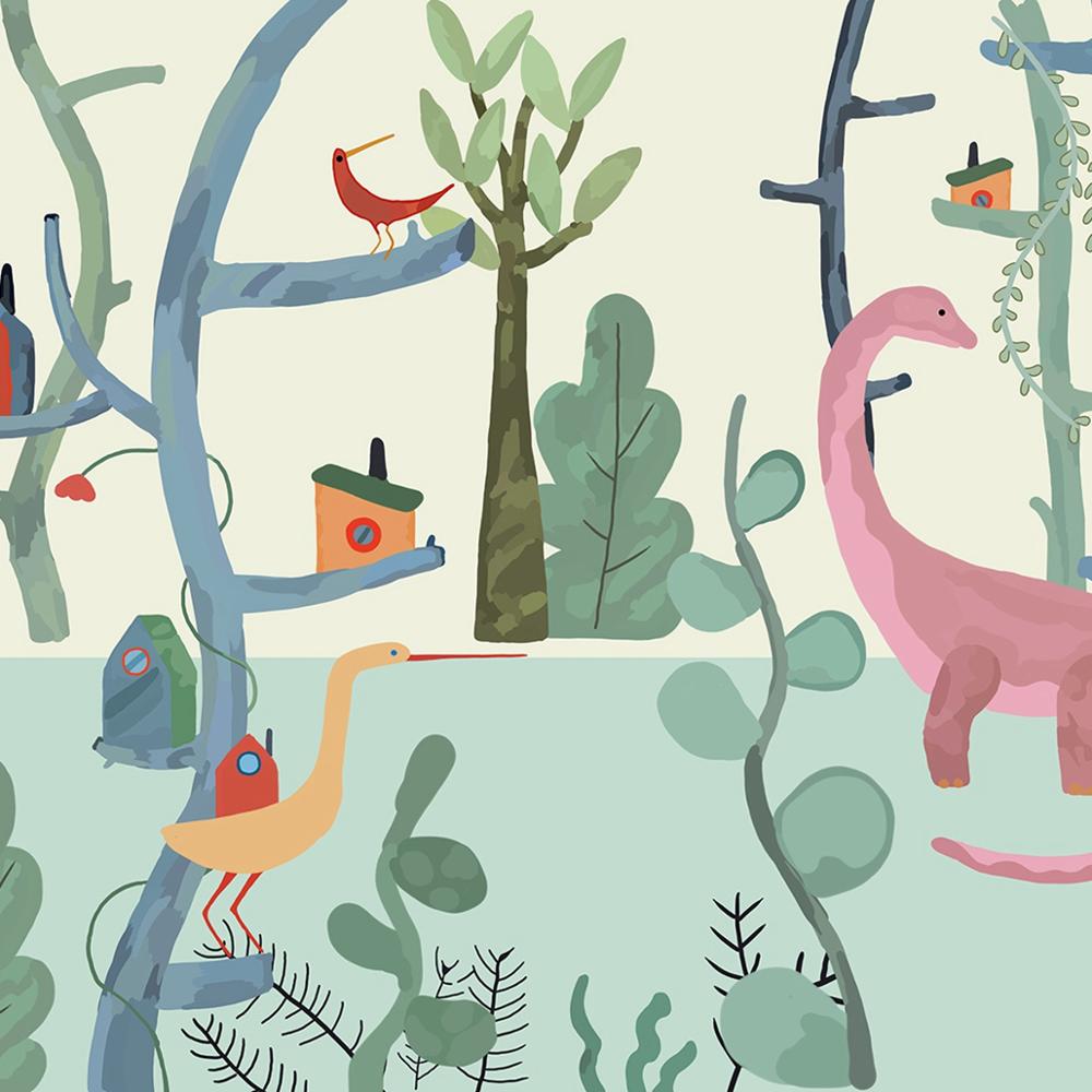 custom-wallpaper-mural-wall-covering-wall-decor-wall-decal-wall-sticker-nursery-decor-kids-room-children's-room-daycare-kindergarten-ideas-cartoon-woods-animals-dinosaur-papier-peint