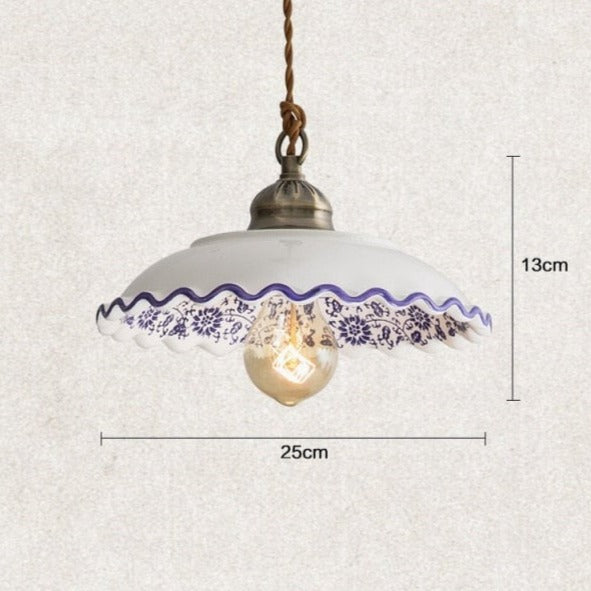Modern Minimalist Pendant Light – Vintage Copper & Blue Porcelain Chandelier for Restaurants, Cafés & Bars