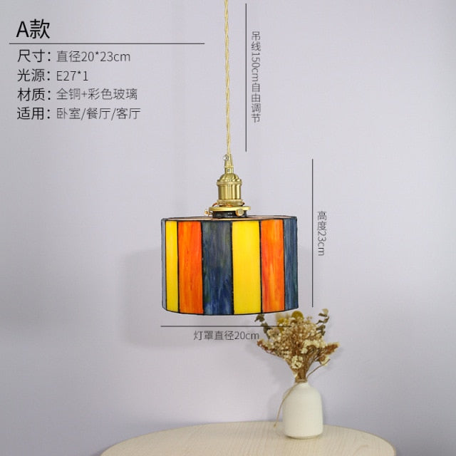 Japanese Style Brass Handmade Lamp Glass Small Chandelier