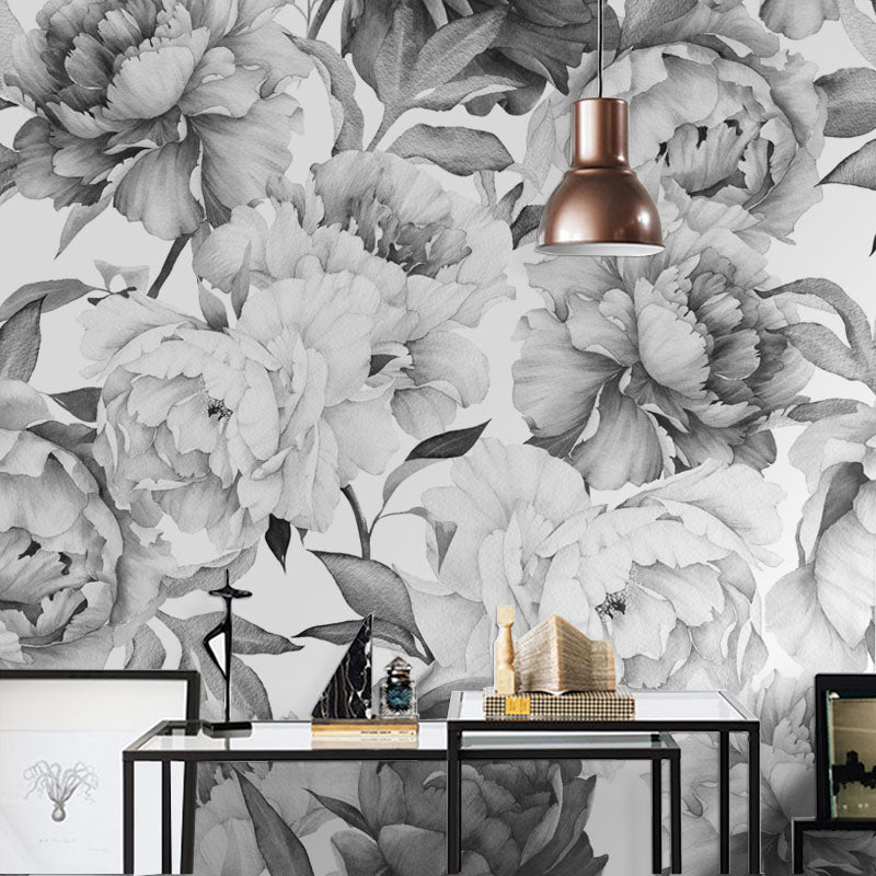 Grey Floral Wall Mural Wallpaper Custom Size Free Shipping BVM Home