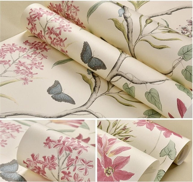 Pastoral Style Birds and Flowers Wallpaper (5.3 ㎡)