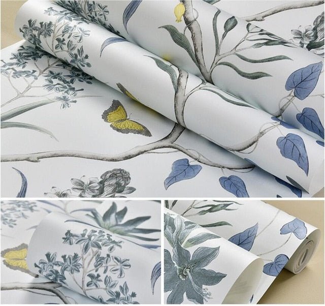 Pastoral Style Birds and Flowers Wallpaper (5.3 ㎡)