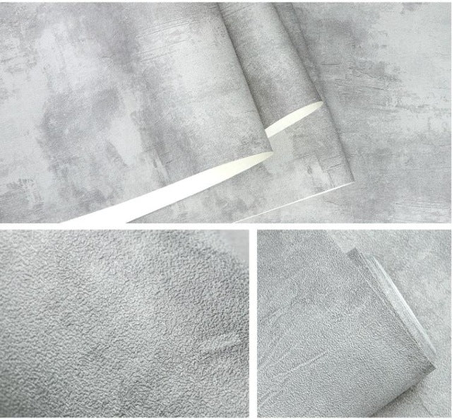 Retro Plain Solid Color Cement Effect Wallpaper Light Grey (5.3 ㎡)