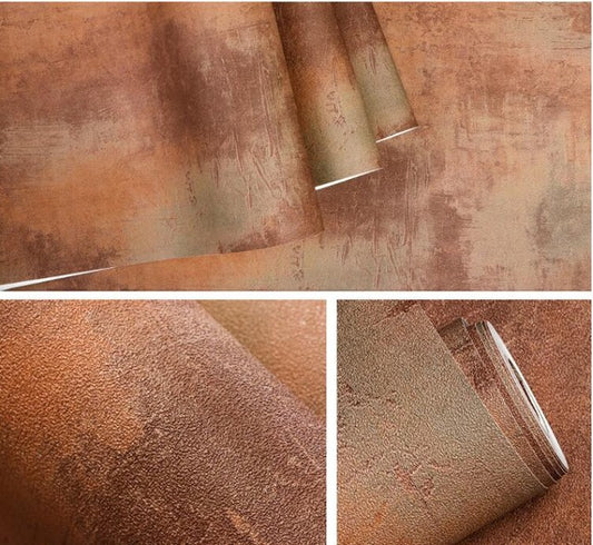 Retro Plain Solid Color Cement Effect Wallpaper Rust Yellow (5.3 ㎡)