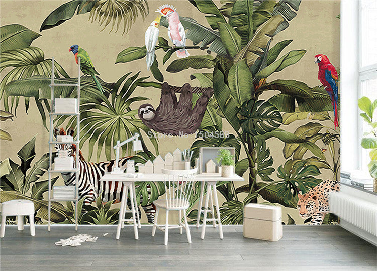 Retro Style Rainforest Palm Trees Wallpaper Mural