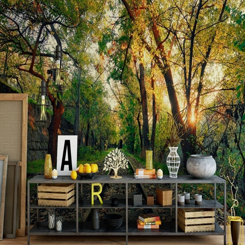 green-wallpaper-trees-nature-train-rail-nordic-wallpaper-living-room-bedroom-3d-mural-wallpaper-papel-de-parede-papier-peint-forest