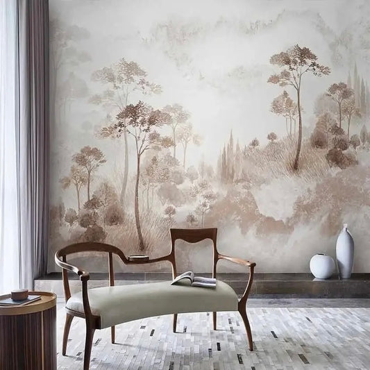 Custom Wallpaper Mural Retro Foggy Forest (㎡)