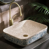 Chinese Ceramic Art Countertop Square Floral Basin Lavabo Porcelain Bathroom Sink