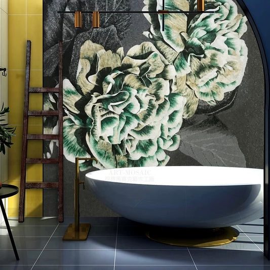 Custom Luxury Glass Mosaic Mural Wall Bold Floral Wall Art