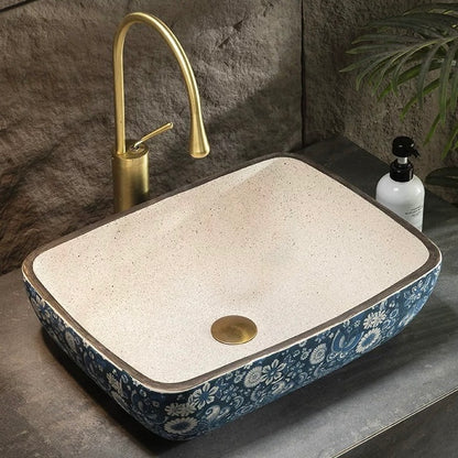 Fashion Chinese Ceramic Art Countertop Square Basin Lavabo Porcelain Bathroom Sink