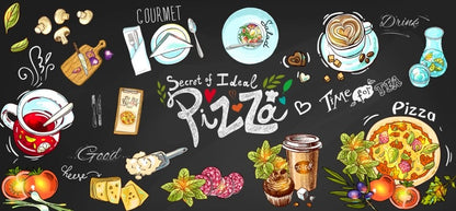 Custom Chalkboard Pizza Shop Wallpaper Mural – Italian Restaurant Blackboard Wall Art – Hand-Drawn Menu & Pizzeria Decor for Cafés, Bars