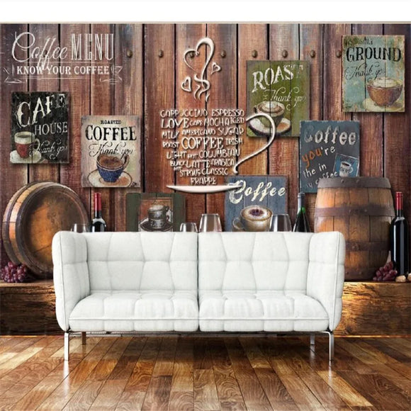 Custom Wallpaper Mural for Cafe Bar Decoration Wood Wall Effect (㎡)
