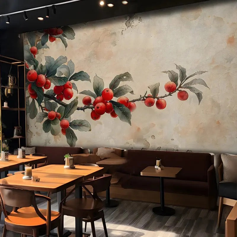 custom-wallpaper-mural-retro-pomegranate-tree-papier-peint