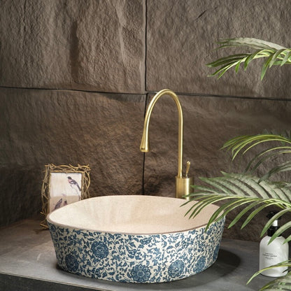 Chinoiserie Chinese Ceramic Art Countertop Square Basin Lavabo Porcelain Bathroom Sink