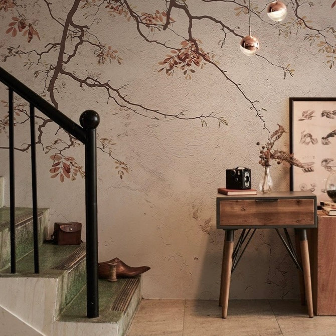 custom-wallpaper-vintage-pastoral-mural-birds-and-flowers