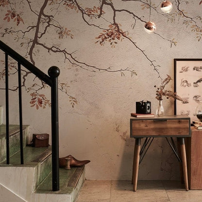 custom-wallpaper-vintage-pastoral-mural-birds-and-flowers