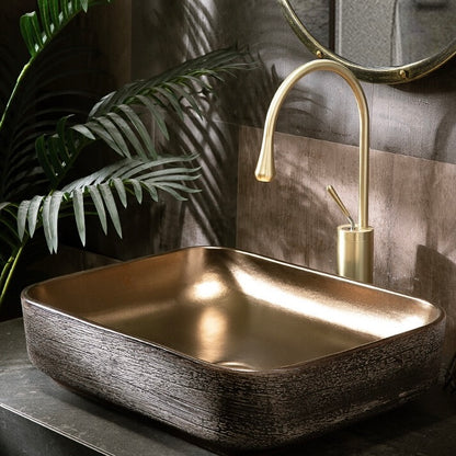 Retro Style Chinese Ceramic Countertop Square Basin Lavabo Porcelain Bathroom Sink