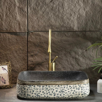 Design Chinese Ceramic Art Countertop Square Floral Basin Lavabo Porcelain Bathroom Sink