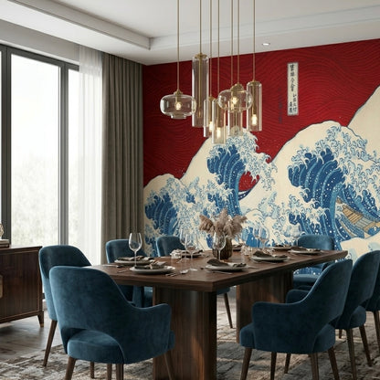 Modern Great Wave Wall Murals - Custom Japanese Ukiyo-e Wallpaper for Living Rooms & Offices