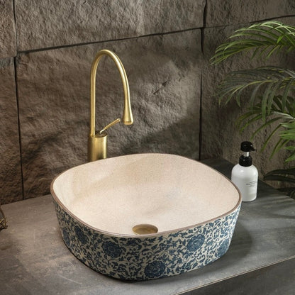 Chinoiserie Chinese Ceramic Art Countertop Square Basin Lavabo Porcelain Bathroom Sink