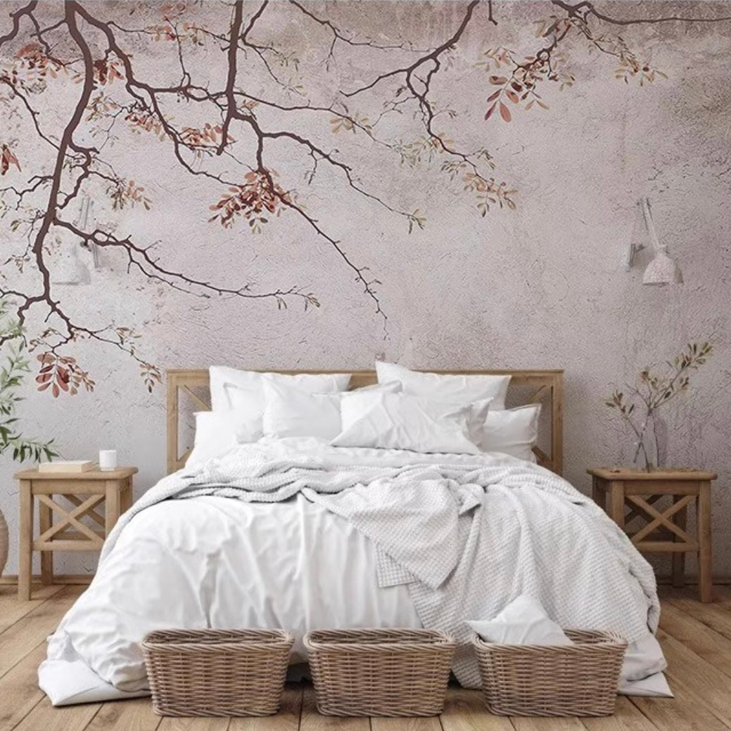 custom-wallpaper-vintage-pastoral-mural-birds-and-flowers