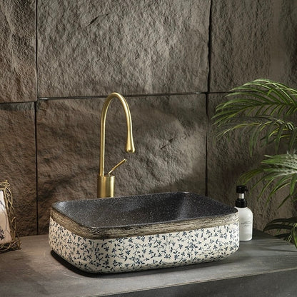 Design Chinese Ceramic Art Countertop Square Floral Basin Lavabo Porcelain Bathroom Sink