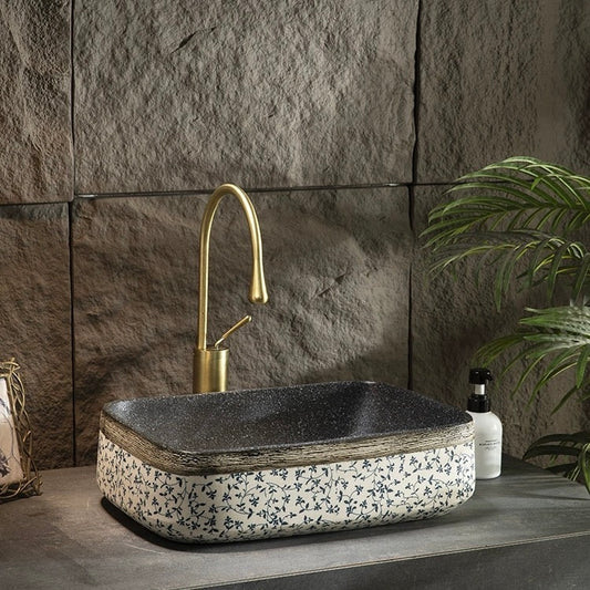 Design Chinese Ceramic Art Countertop Square Floral Basin Lavabo Porcelain Bathroom Sink