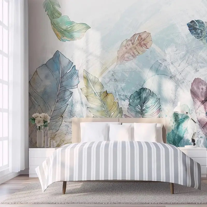 Custom Wallpaper Mural Beautiful Watercolor Leaves (㎡)