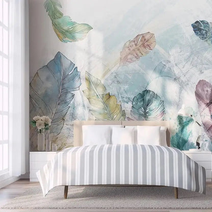 Custom Wallpaper Mural Beautiful Watercolor Leaves (㎡)