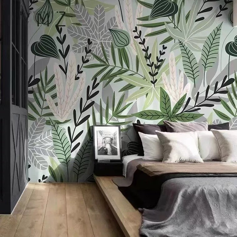 custom-nature-wallpaper-mural-for-living-room-fresh-leaves