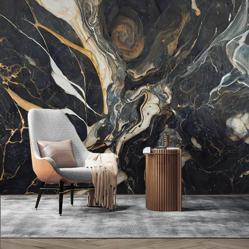 Bold Marble Effect Wallpaper Mural – Custom Luxury Metallic Wall Covering