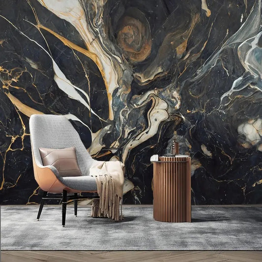 Bold Marble Effect Wallpaper Mural – Custom Luxury Metallic Wall Covering