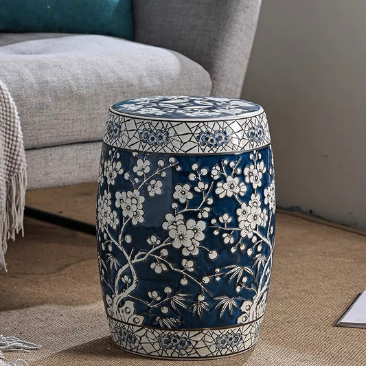 Chinese-style-blue and-white-porcelain-Ceramics-Stool-Side-Table-entryway-stool-home-decor-drum-stool
