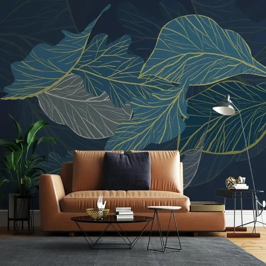 custom-wallpaper-mural-big-leaves-papier-peint-dark-interiors