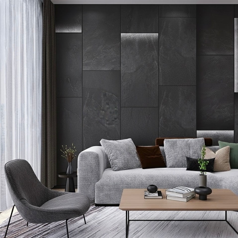 3D Industrial Slate Panel Wallpaper Mural - Non-Pasted Concrete Effect