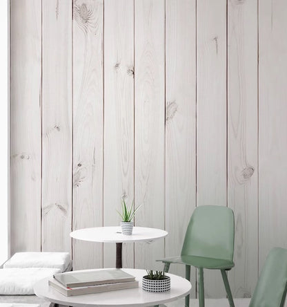 Custom white wood panel effect wallpaper mural – realistic textured finish for rustic or modern interiors
