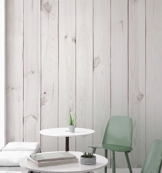 Custom white wood panel effect wallpaper mural – realistic textured finish for rustic or modern interiors
