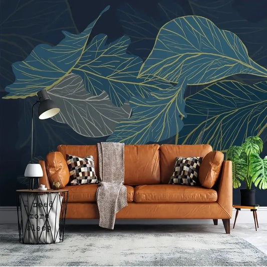 custom-wallpaper-mural-big-leaves-papier-peint-dark-interiors