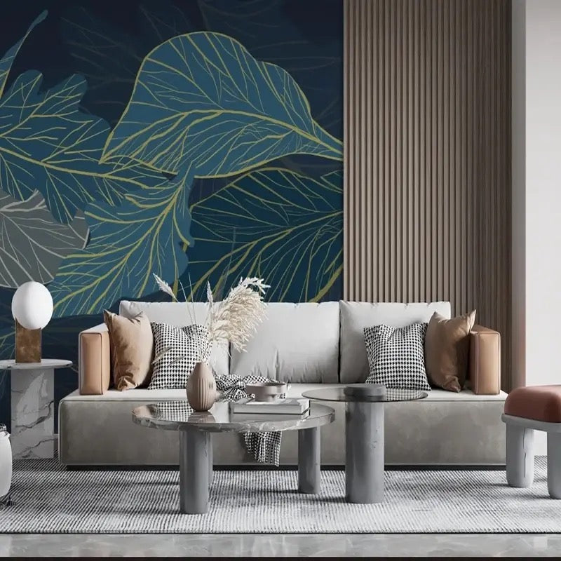 custom-wallpaper-mural-big-leaves-papier-peint-dark-interiors