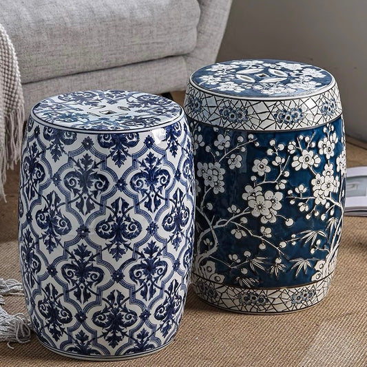 Chinese-style-blue and-white-porcelain-Ceramics-Stool-Side-Table-entryway-stool-home-decor-drum-stool