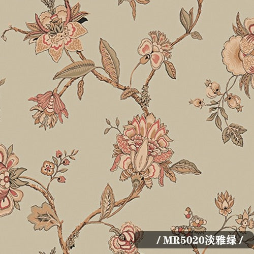 Retro American Style Floral Mural Wallpaper 8 Color Options (㎡)